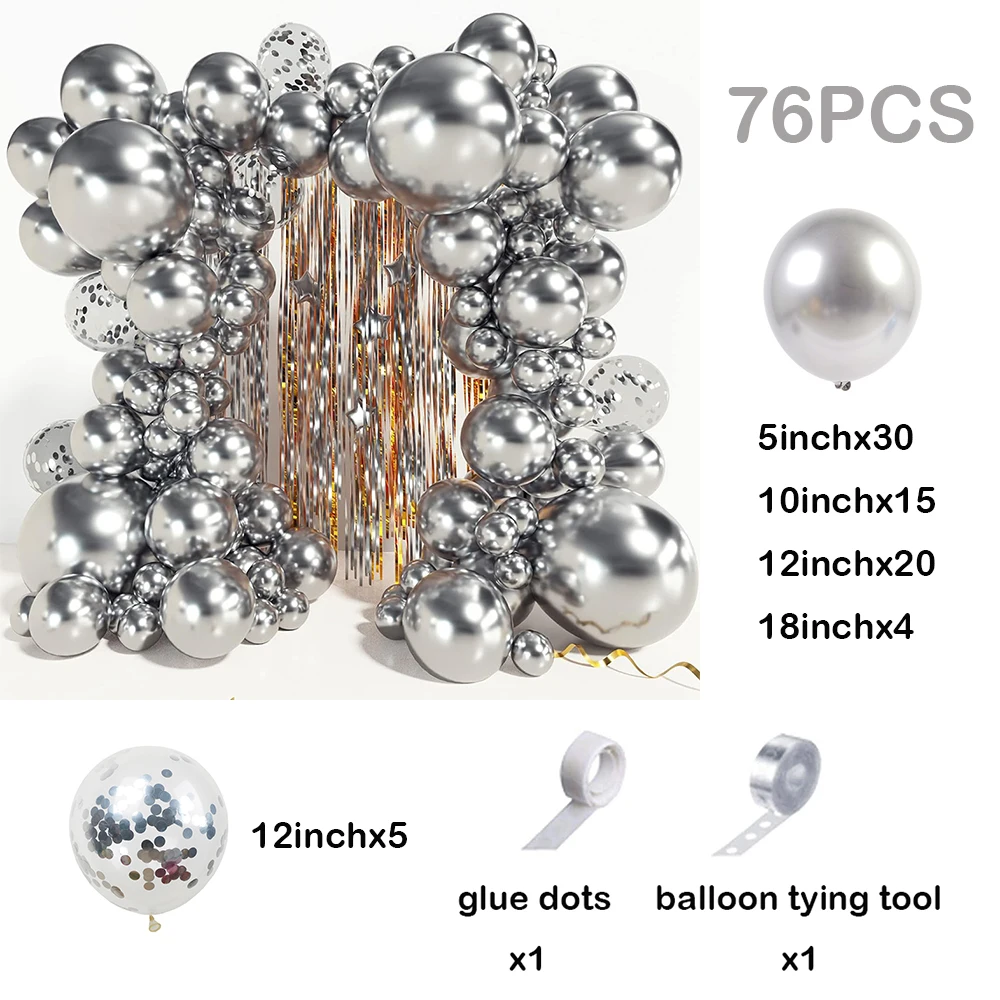 Metallic Silver Balloons Garland Kit Chrome Silver Confetti Balloons Arch Wedding Birthday Party Decorations Baby Shower Ballons