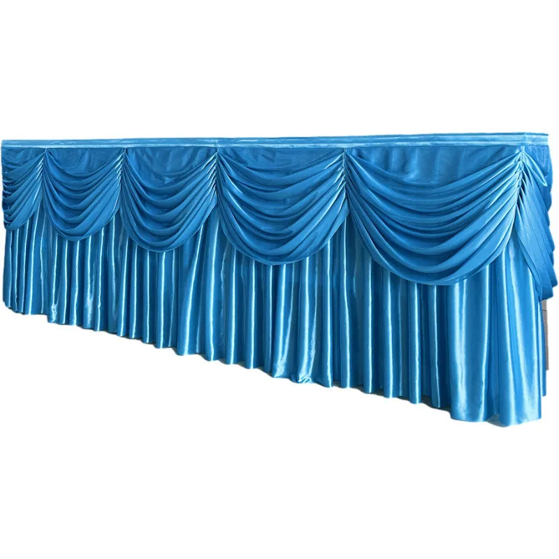 

Rectangle White Table Skirts Ice Silk Ruffled Table Skirt Wedding Birthday Party Baby Shower Banquets Pleated Table Skirting