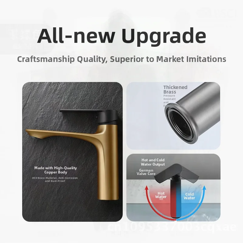 Full Copper Bathroom Faucet Ash Electroplated Hot Cold Washbasin Washstand Faucet Gray Inclined Surface Water Inlet Pipe