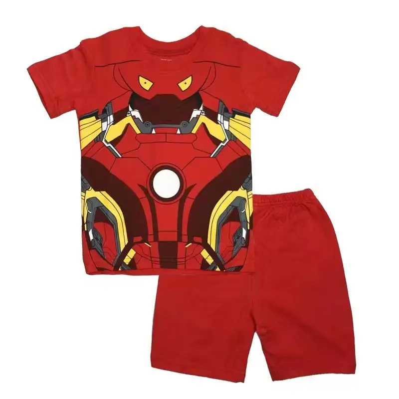 Baby Super hero zestaw ubrań dla chłopców koszulka dziecięca + krótkie spodnie stroje maluch żelazny Spider-man kostiumy Cosplay odzież dla dzieci