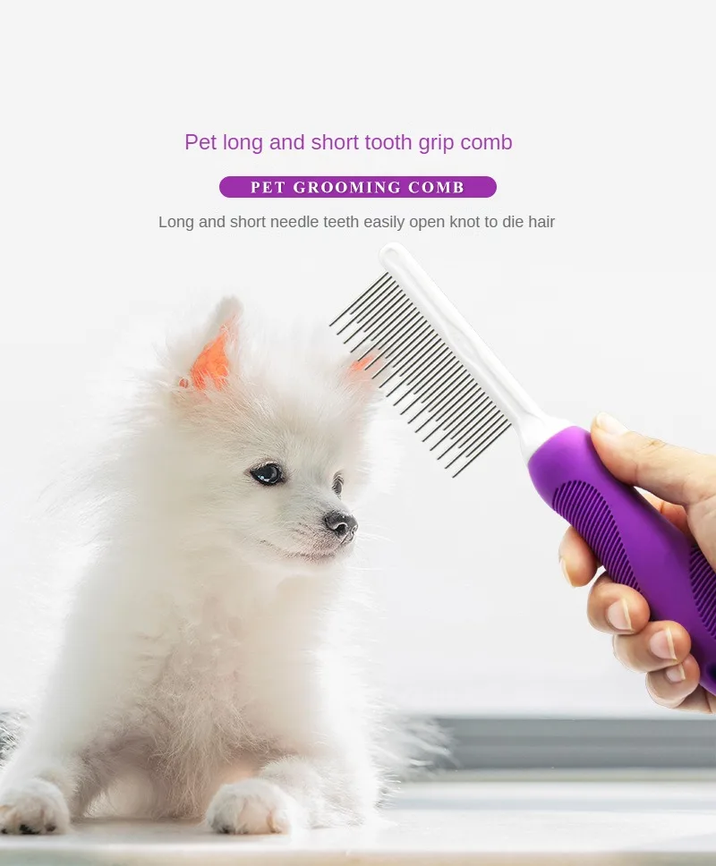 

Professional Stainless Steel Pet Comb Long and Short Dense Teeth Dog and Cat Grooming Tool for Detangling Knot Cleaning Supplies