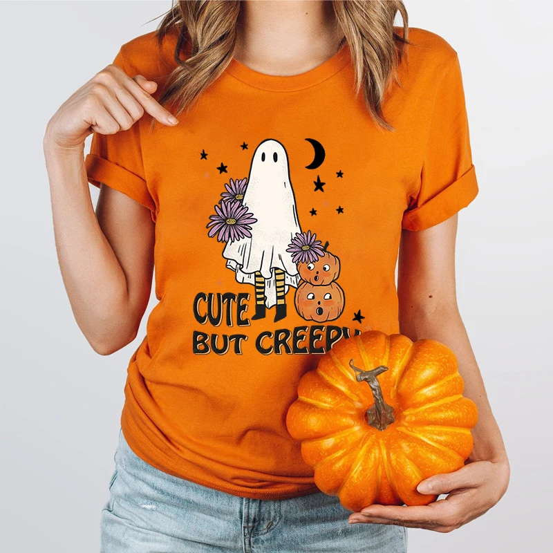 

Halloween Boo Cute But Creepy Letter Printed T Shirts Women Men Casual Short Sleeve Summer Tops