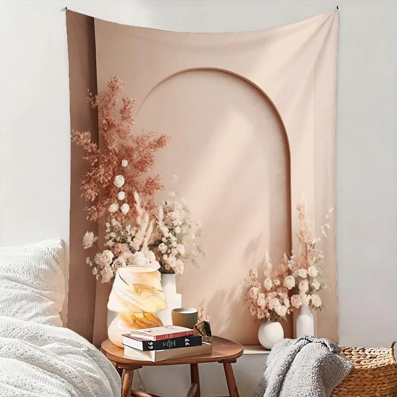 1PC Arch Dried Flower Art Print Backdrop Banner, Bedroom Living Room Photo Background, Polyester, Home Decor, Wall Art