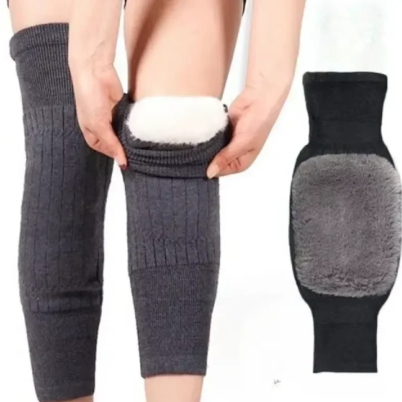 Winter Warm Thicken Knee Pads Fur Fleece Elastic Thermal Windproof Sport Knee Protector Universal Hiking Outdoor Leg Sleeves