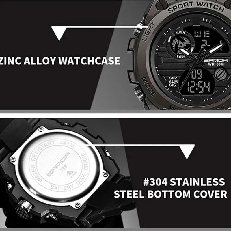 SANDA G style Men Watches Military Sports Quartz Electronic Watch Waterproof Double Display Digital Wristwatch Relogio Masculino