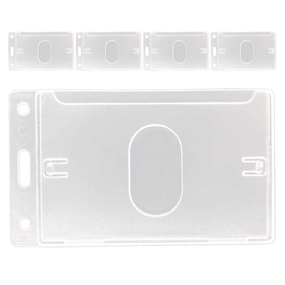 

5pcs Transparent Card Holder Hard Plastic Badge Sleeves Student ID Protector with Thumb Slot Clear Display Storage