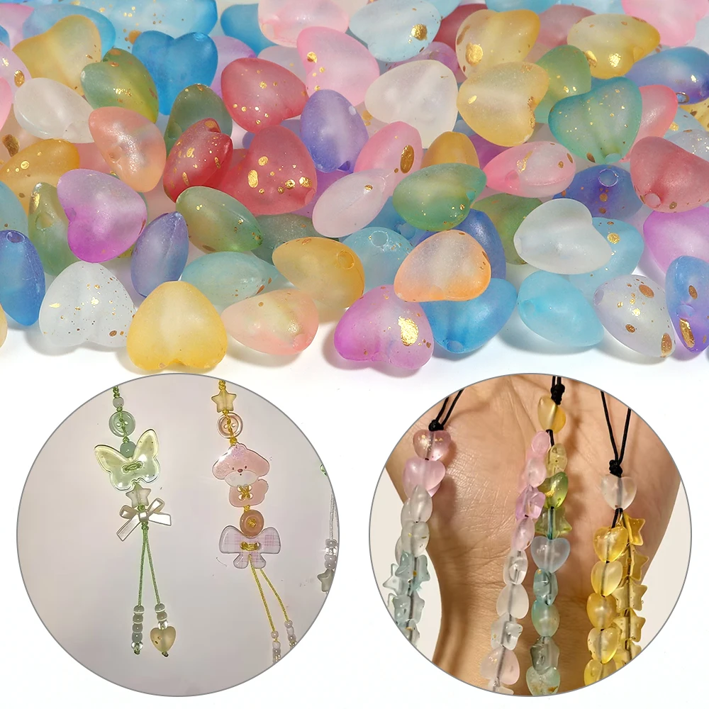 200 Stück/Lot Acrylperlen in Herzform, matt, Farbverlauf AB, lose Abstandshalterperlen für DIY-Halsketten, Armbänder, Anhänger, Schmuckherstellung – Detail 2