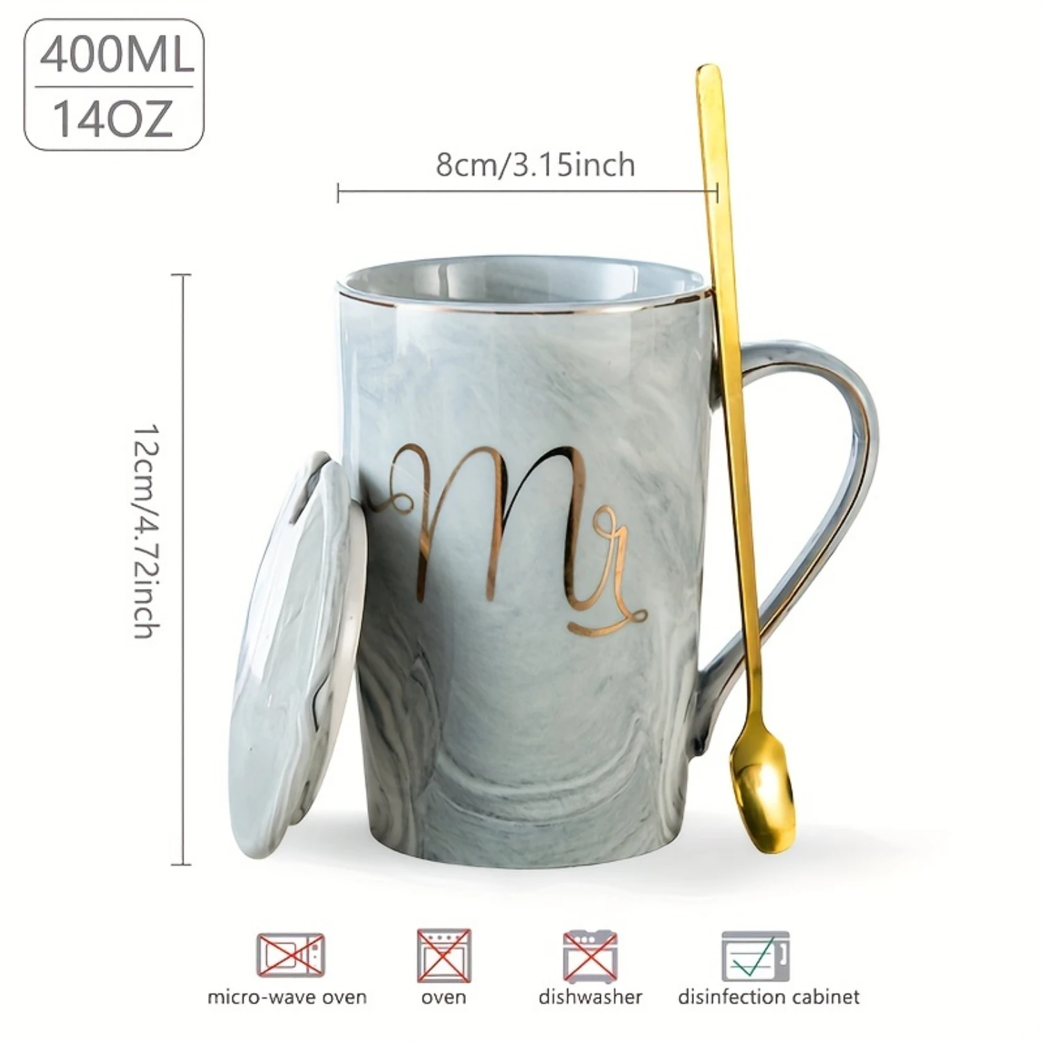 Кофейные кружки Mr & Mrs с мраморным принтом, 14 унций, с крышкой — подарок на годовщину и свадьбу, безопасный для морозильной камеры, набор многоразовых чашек