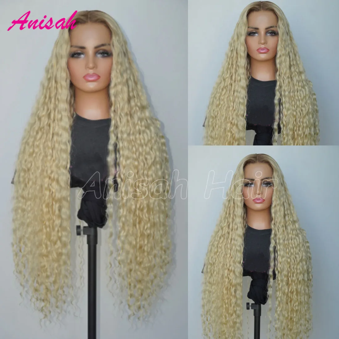 

Парик из натуральных волос с коричневыми корнями и омбре-эффектом, 13x4, с водной волной, на кружевной основе, кудрявый, для женщин