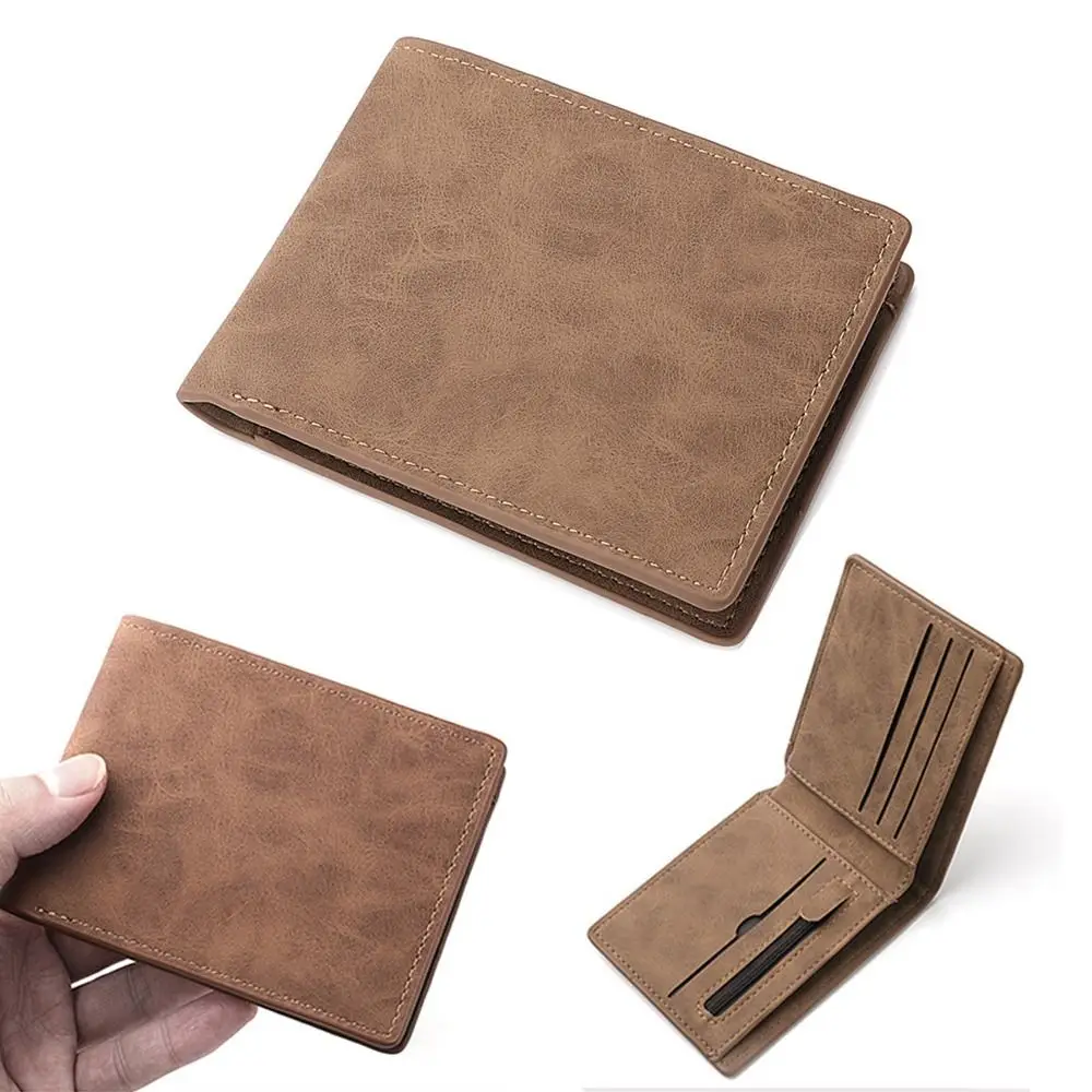 

Minimalist PU Leather Short Card Holder Lightweight Zipper Design Male Purse Portable Soft Short Skin Wallets Shopping