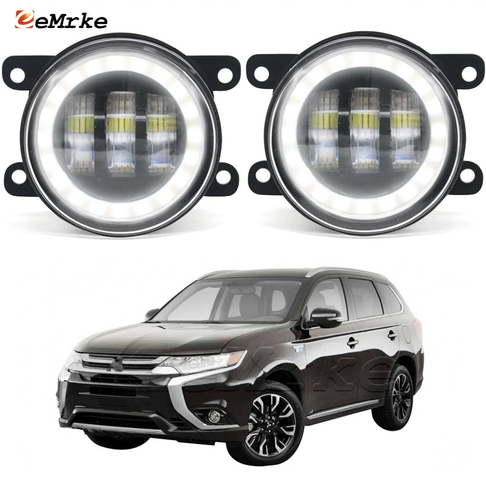 Led Low Beam Fog Lights Assembly PTF Lens For Mitsubishi Outlander III 2015 2016 2017 2018 Siganl Light Angel Eye Ring DRL Halo