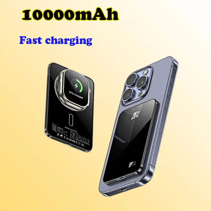 Metal Magnetic Power Bank 10000mAh Wireless LED Display Fast Charging Portable Power Bank for Magsafe IPhone and Apple Watch