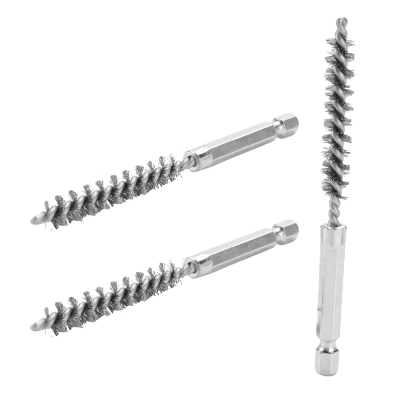 A45M-Bore ชุดแปรง-1/4 นิ้ว Hex Shank Twisted Wire Bore แปรงที่แตกต่างกันขนแปรงความยาวสําหรับหลอดพอร์ตแบริ่งทําความสะอาด