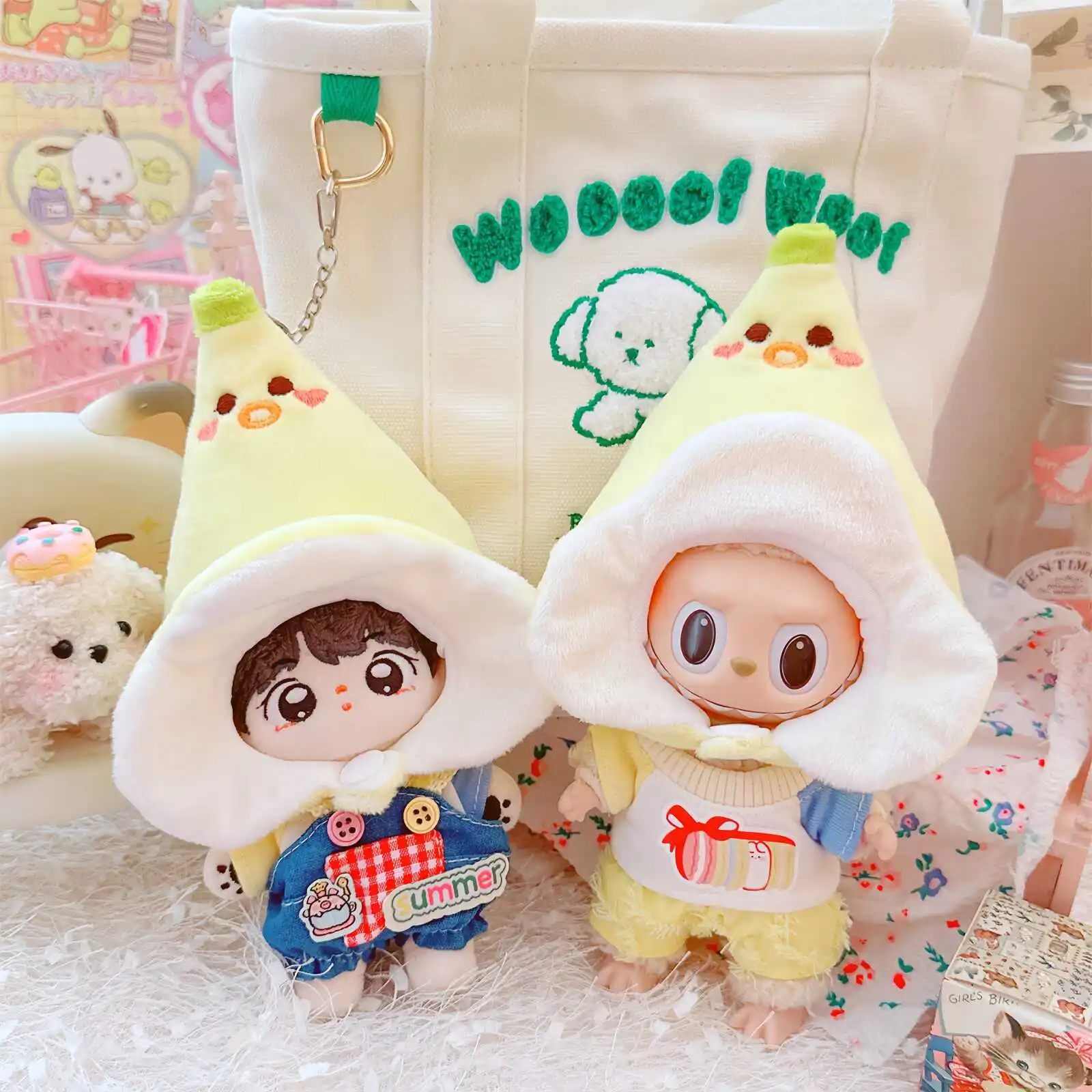 

10cm Kawaii Idol Doll Clothes Cute Banana Hat Bunny T-shirt Doll Clothes Set Plush Doll Clothes Accessories Kids Girls Gifts