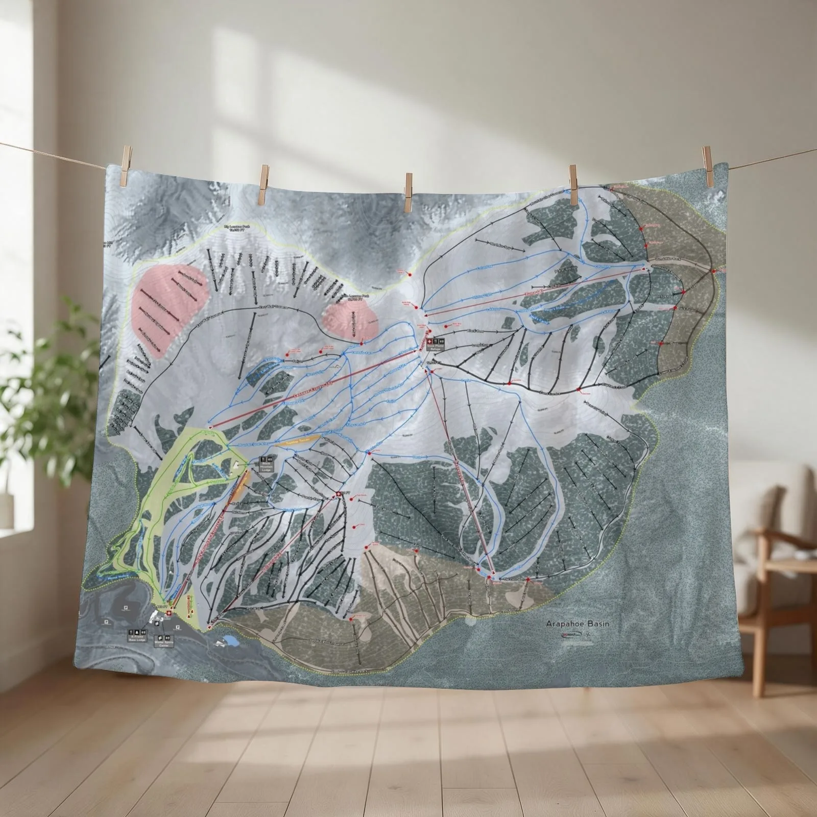 Arapahoe Basin Resort Trail Map Throw Blanket couch cozy soft plush fuzzy picnic outdoor blanket