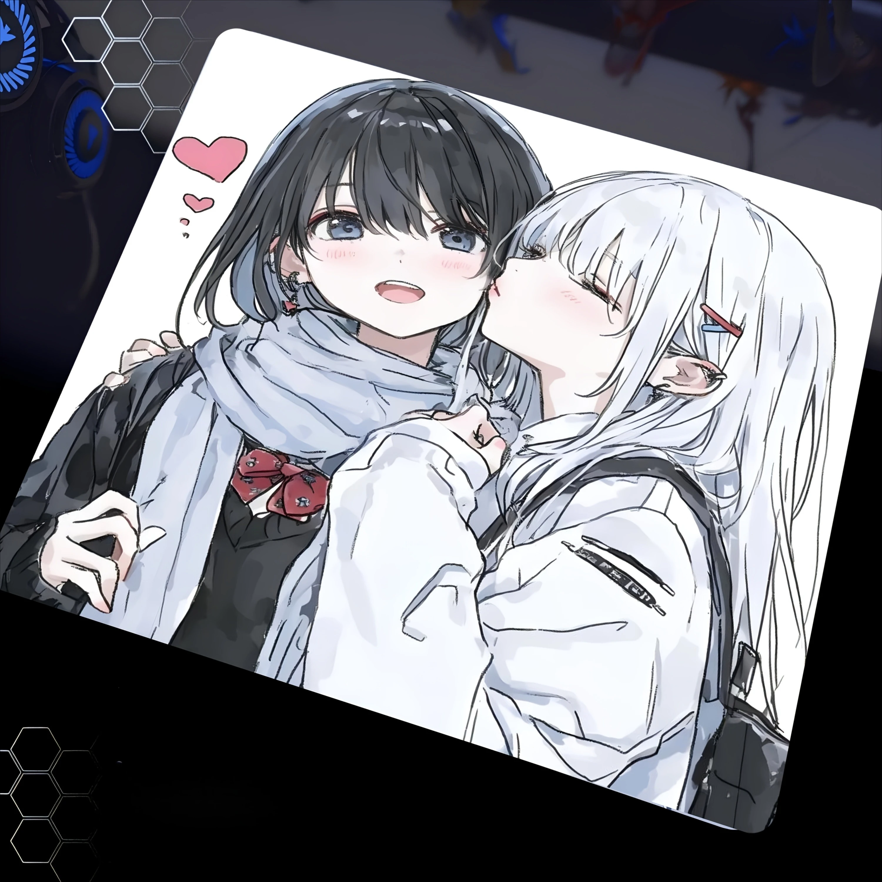 

400X450X4MM Anime - Inspired Non - Slip Mouse Pad: Adorable Girl Characters in Heart - warming Moment, Ideal for PC Decoration