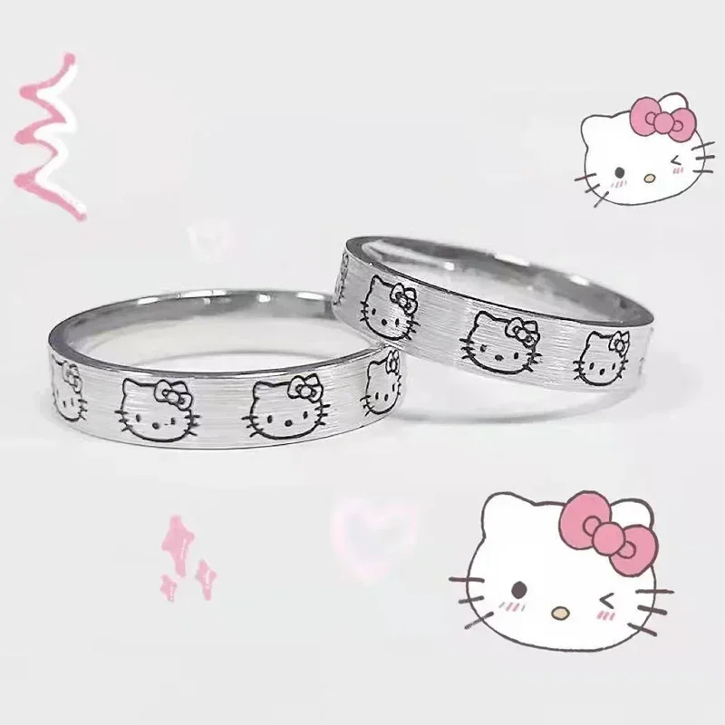 Мультяшное регулируемое кольцо на палец Sanrio Kuromi Hello Kitty, Открытое кольцо для милой девушки, кольцо, игрушка, подарок для милой девушки