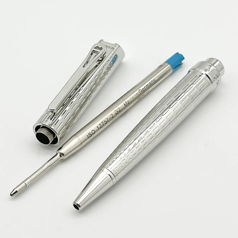 Luxury A-n-r Brand Ballpoint Pen Classic All Silver Exquisite Carving Pattern Office School Supplies