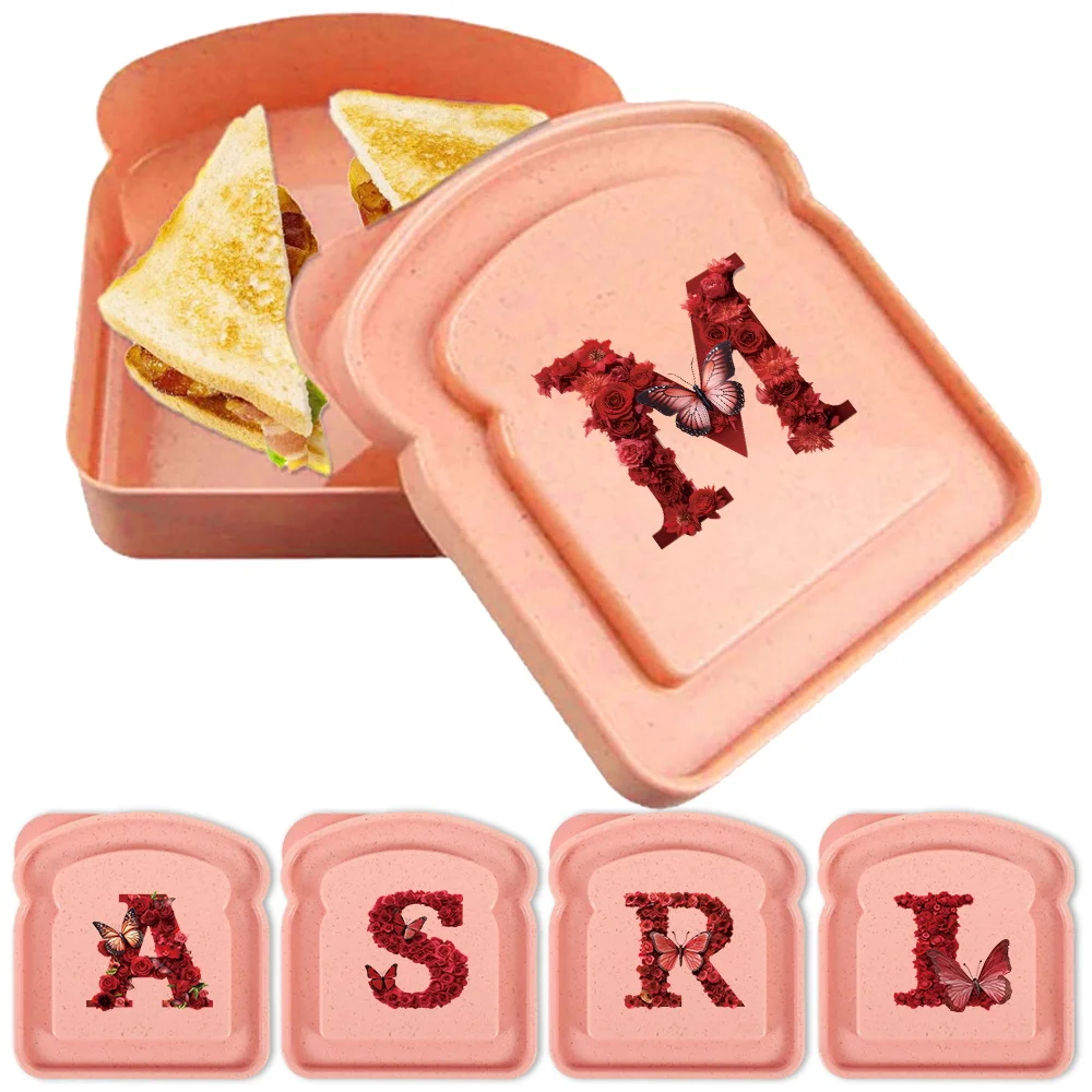 Toast Storage Box Bento Case Reusable Bread Keeper Large Volume Food Organizer for Outdoor Picnic Red Rose Pattern