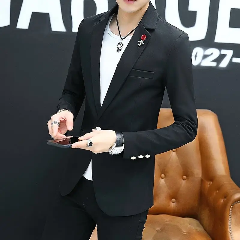 

Stylish New Men Blazer Leisure Style Loose Buttons Male All-match Simple Collarless Long-sleeved Suits Blazers Tops 2023 X63