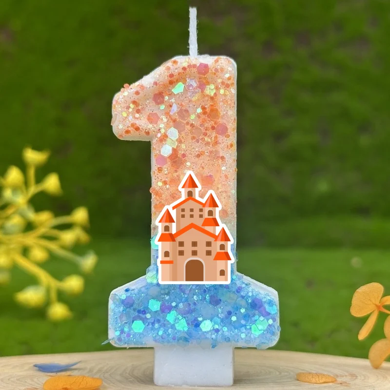 Cartoon Princess Castle Digital Candle Number 0-9 Kids Birthday Cake Decoration Supplies Anime Party Accessories Supplies