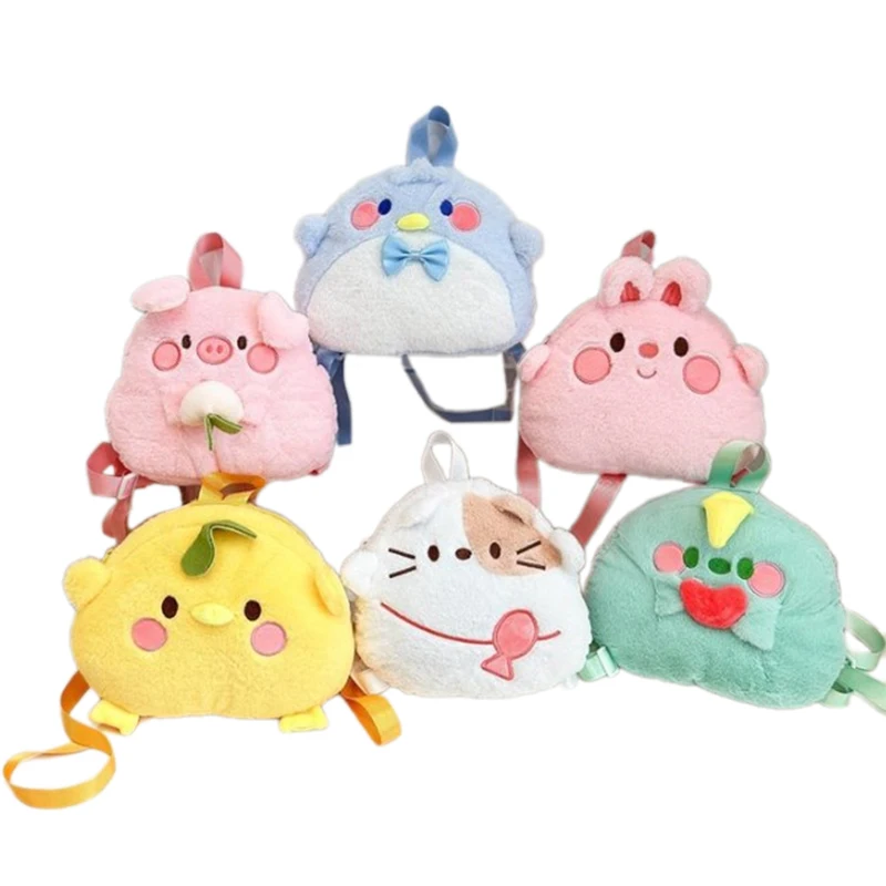 Cartoon New Bunny Dinosaur Penguin Cat Plush Girl Shoulder Bag 2024 Cute Animal Plush Doll Backpack Children Birthday Gifts