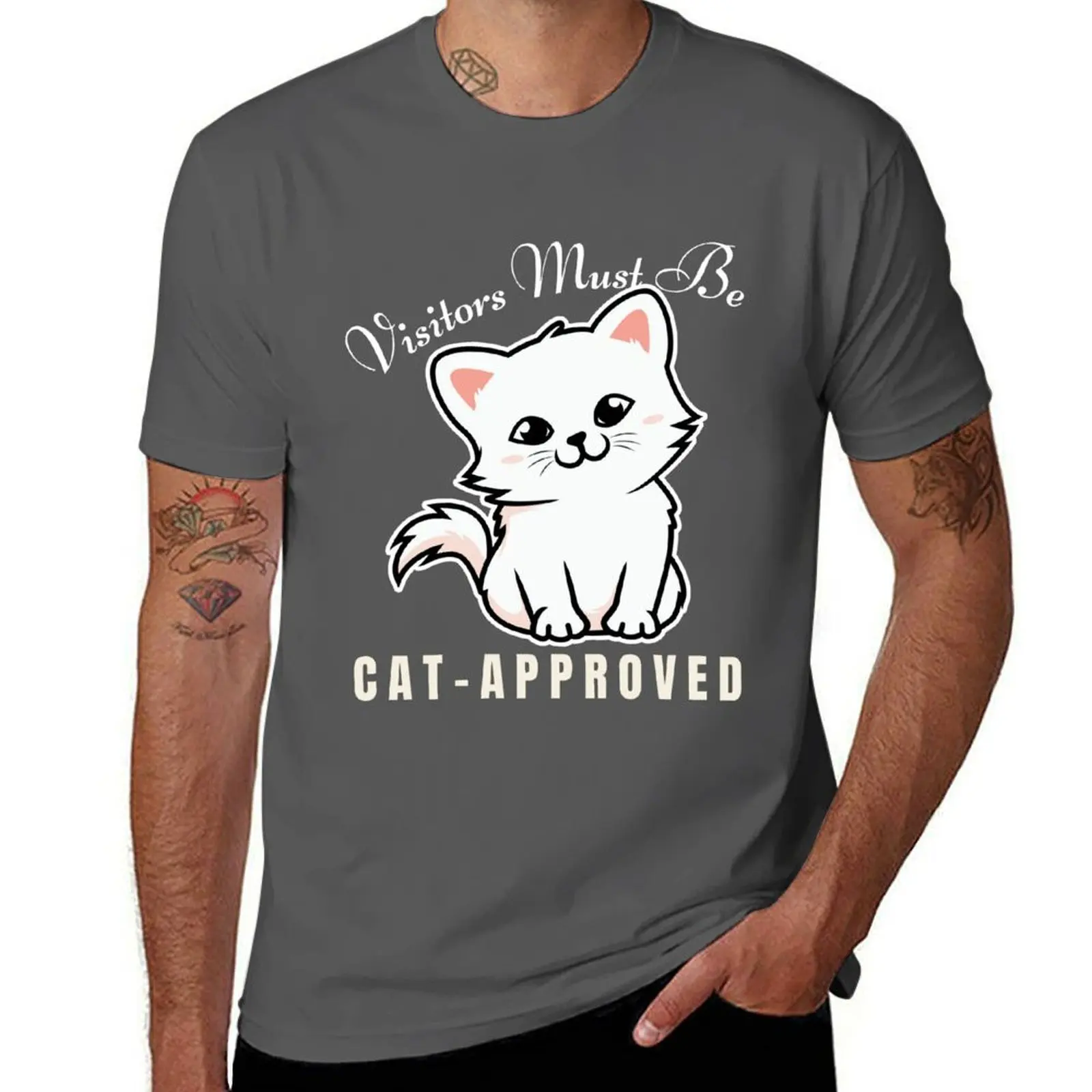 

Visitors Must Be Cat Approved Cat Lover Family Kitten T-Shirt Industrial Work Tee Shirt
