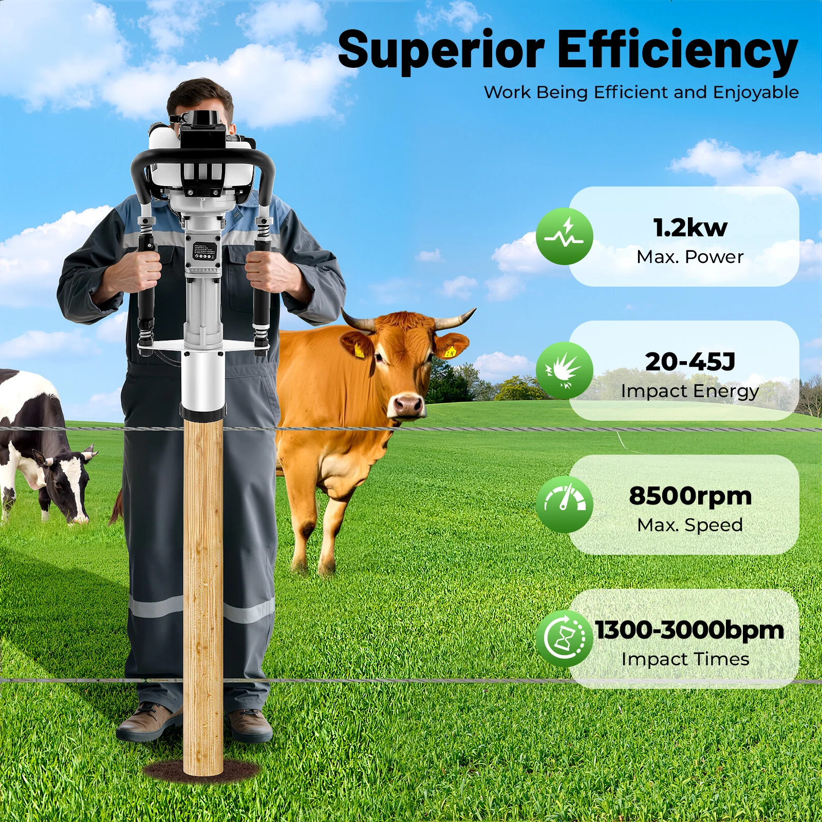 

Бензиновая сваебойная машина 37,7 куб.см, 1,2 кВт, 45 Дж, ударная энергетическая пиловая машина для ограждения на строительной ферме с 2 пальмовыми головками