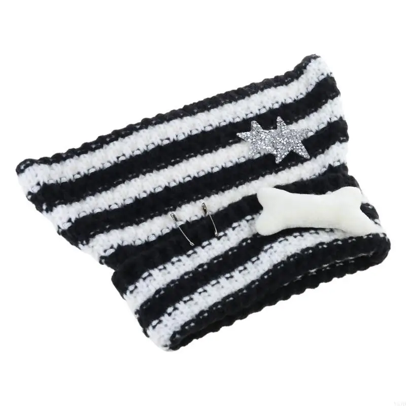 y5jd punk beanie kebknited hat ear for y2k girl hat with crocheted beanie for 2000s