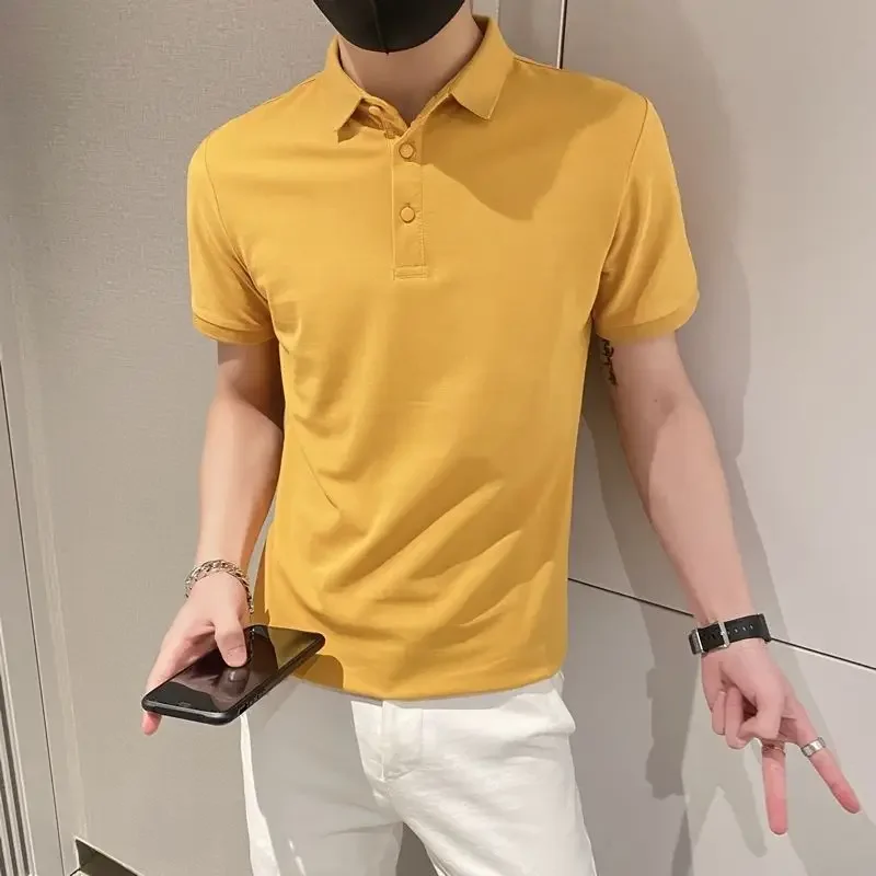 Yellow Black Skinny White Plain Mens with Collar T-shirt Red Short Quarter Sleeve Aesthetic Party Top Smooth Xl Male Polo Shirts