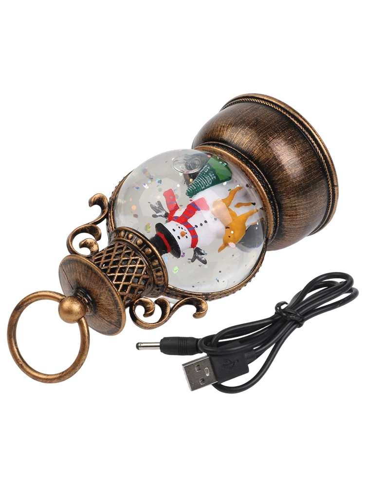 

Water Filled Christmas Lantern Light with Snowflakes Balls and Music Timer for Holiday Decoration Powered by USB Battery