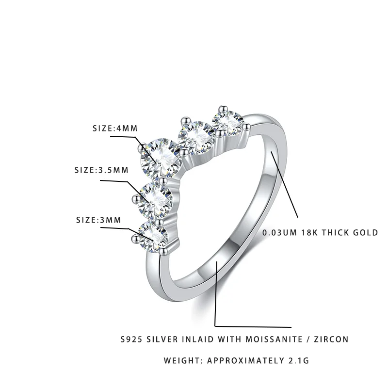 

Stackable Curved Moissanite Ring S925 Silver Daily Wear Jewelry for Women