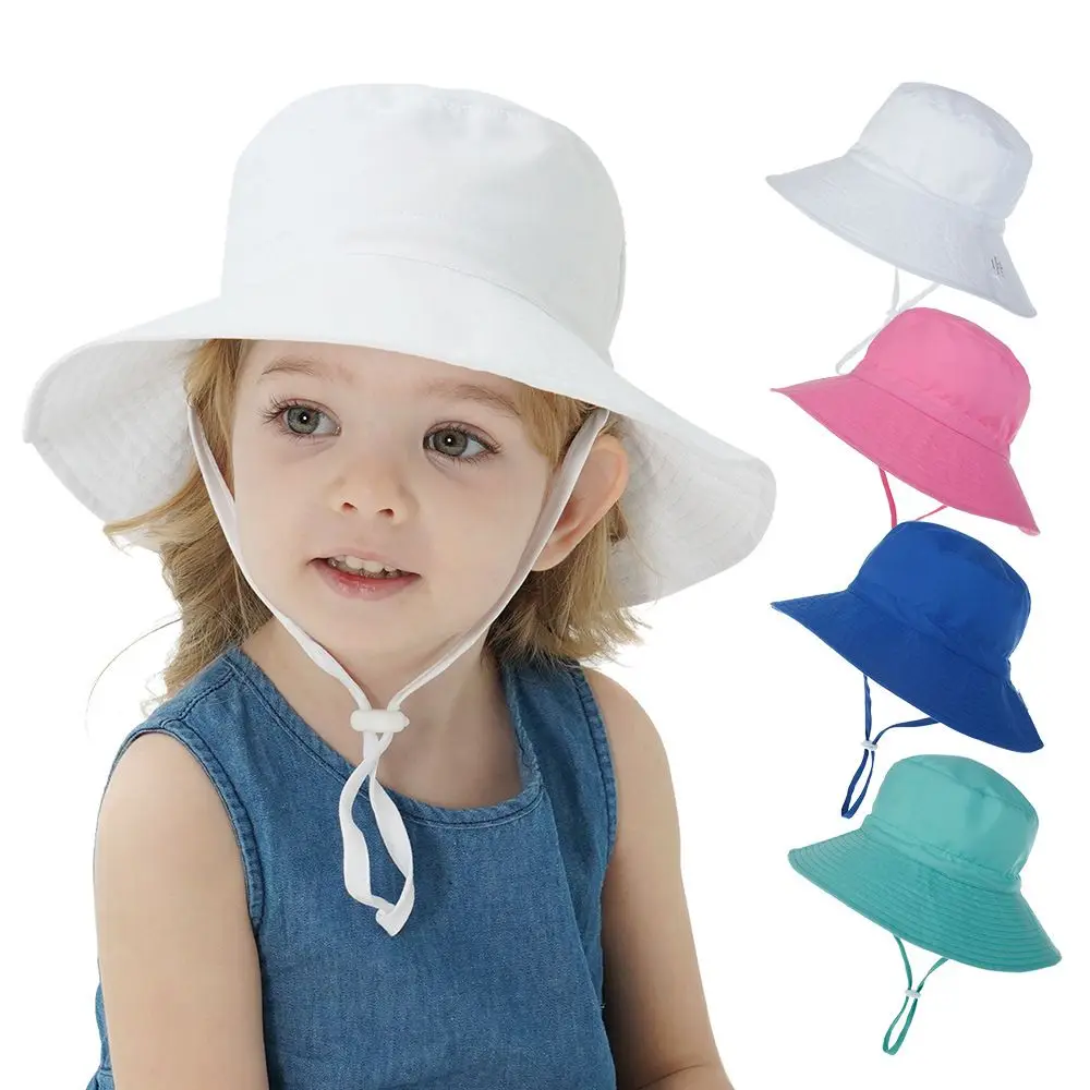 Girls For 0-8 Years Summer Wide Brim Swimming Hats UV Protection Beach Cap with Adjustable Chin Strap Bucket Hat Baby Sun Hat