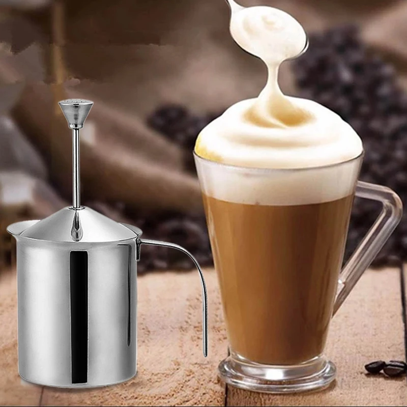 

Manual Milk Frother, Stainless Steel Double Sieve Press Frothing Pot