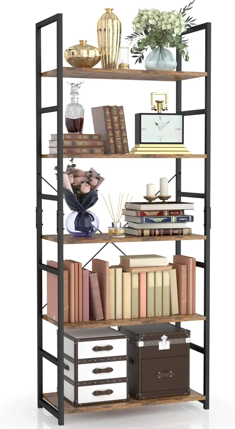 

New 5 Tier Bookshelf, Tall Bookcase Shelf Storage Organizer, Modern Book Shelf for Bedroom