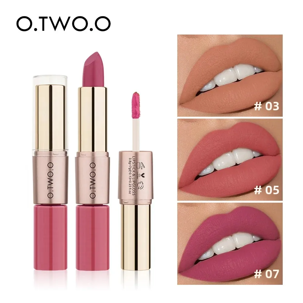 Waterproof 2 in 1 Matte Lipstick Lip Gloss 12 Colors Long Lasting Makeup Cosmetics Rouge Lips Stick Batom Mate