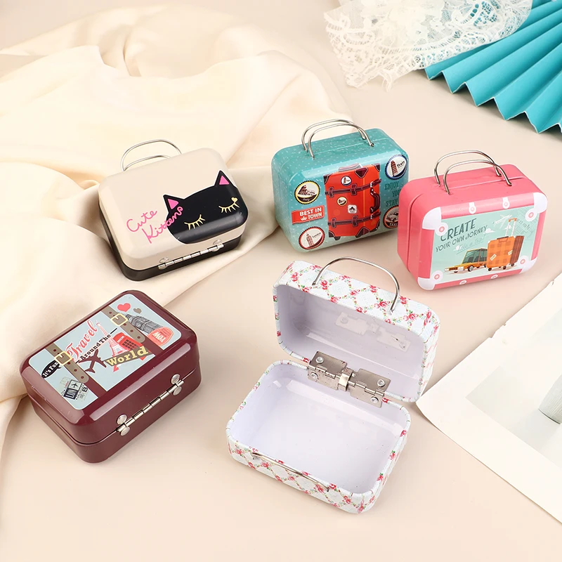 1Pcs Vintage Small Suitcase Storage Tin Metal Candy Box Gift Box Cookie Gift Box Sundries Organizer Storage Cans