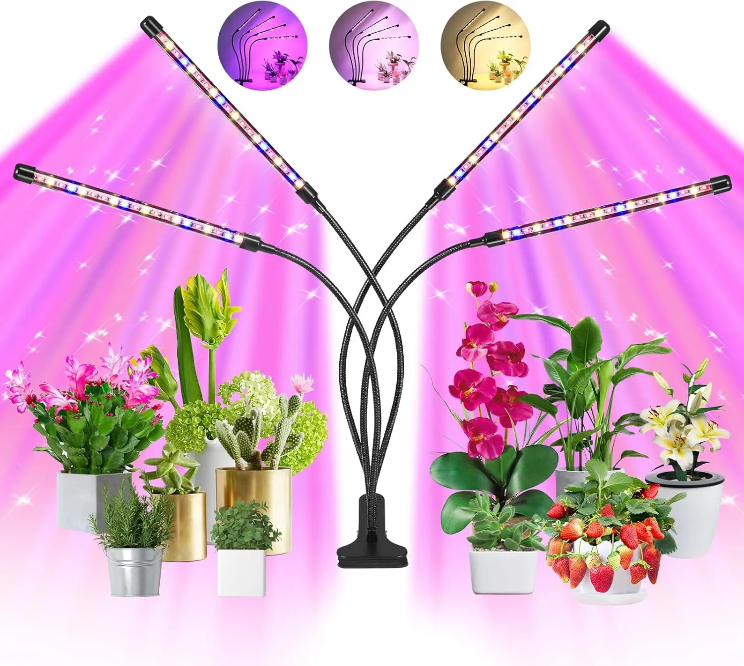 

80 LED Full Spectrum Grow Light with Timer & Dimmable Modes, Flexible Gooseneck for Indoor Plants
