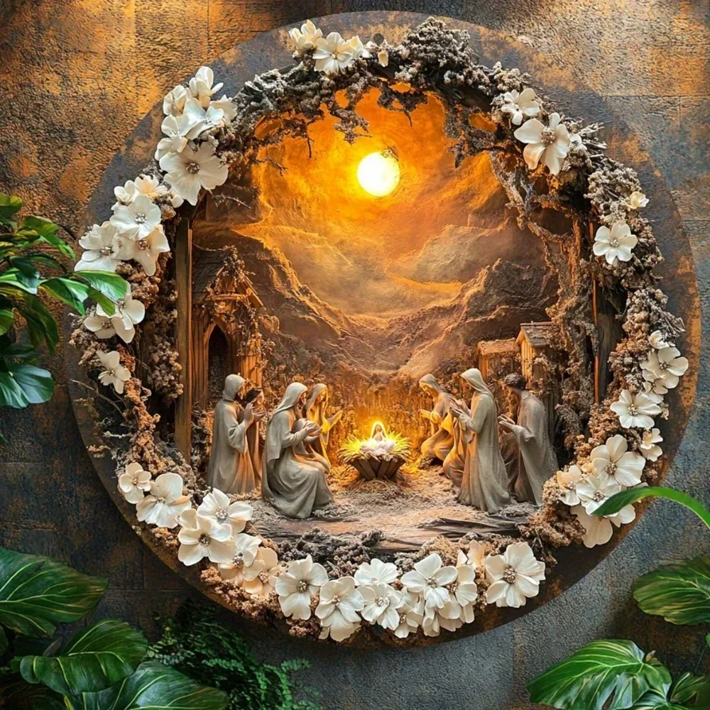 Classic Nativity Metal Wall Art: Vintage Religious Scene Display, Enhancing Your Home's Living Space, Weather-Resistant