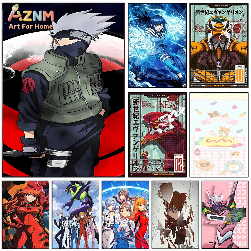 AZNM Anime Canvas Painting Kakashi Naruto Evangelion Asuka Rilakkuma Art Print Wall Decor