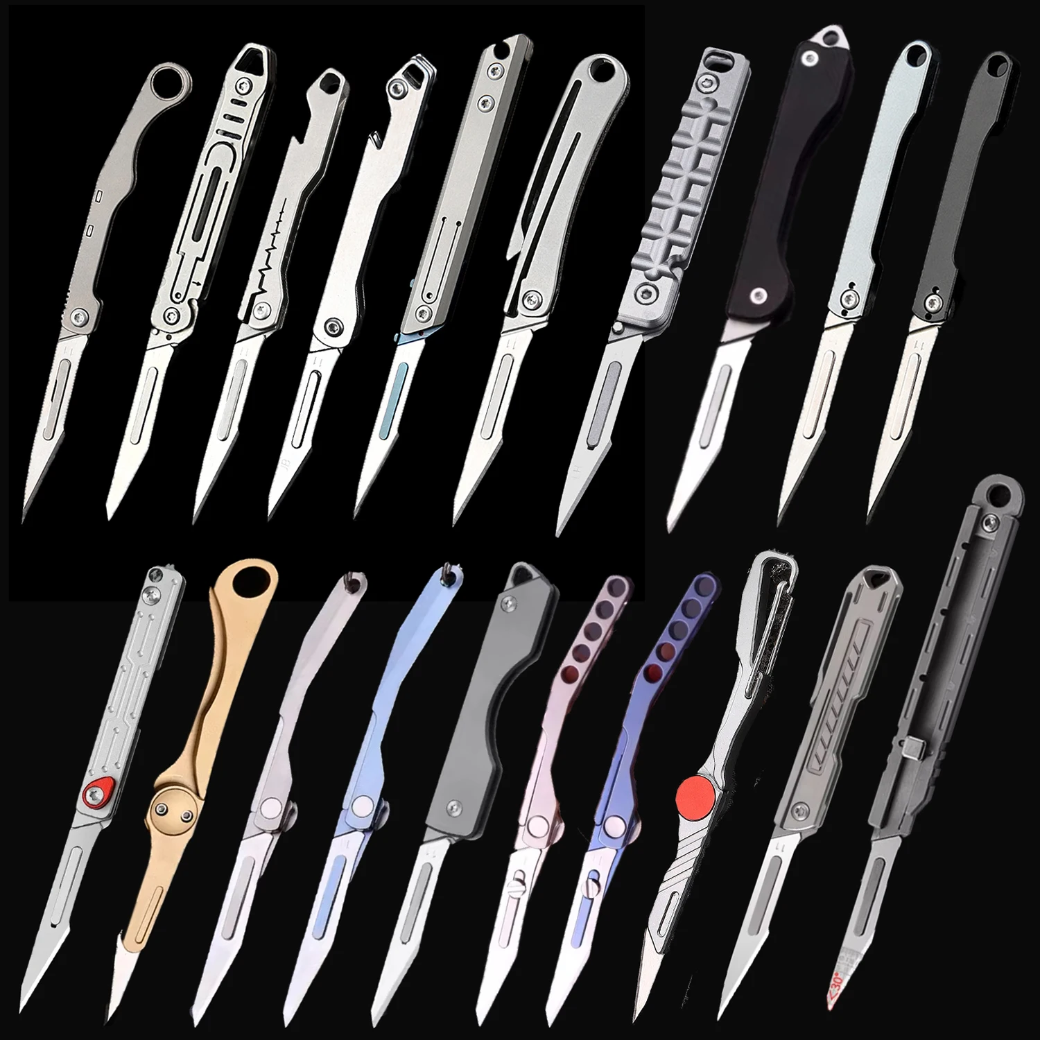 Titanium Brass Aluminium Folding Knife com Back Clip Keychain Portátil Edc Self Defense Survival Gadge Pode Substituir No11 Blade 21