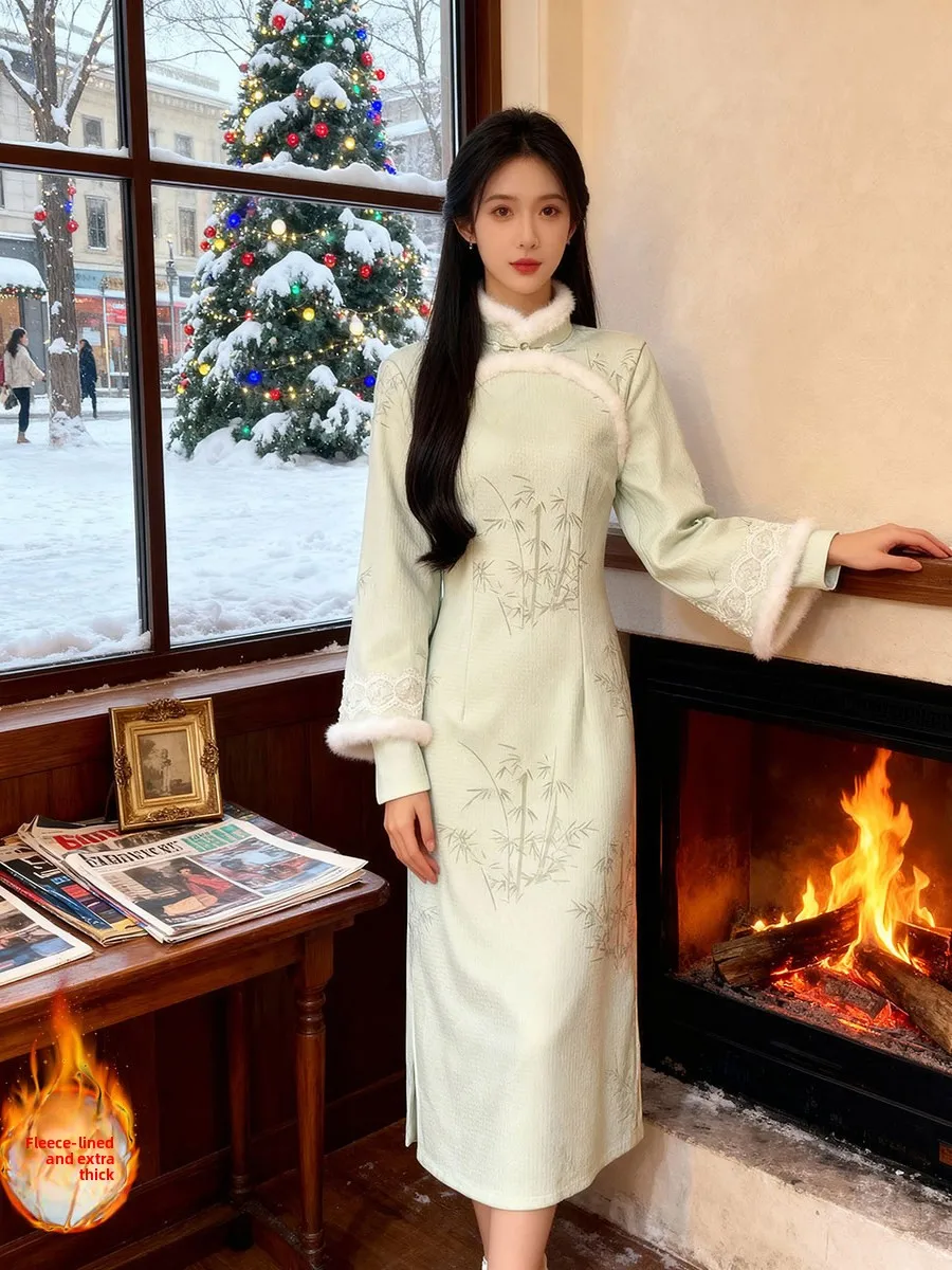 

Новая китайская женская зимняя одежда: утепленные осенне-зимние модные ретро-платья из высококачественного полиэфирного волокна