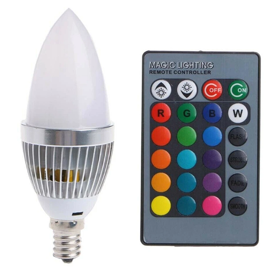 LICE-3W Smart E14 RGB LED kleurrijke kleurverandering lamp met 24-kaarsen afstandsbediening knop melkachtige lampenkap