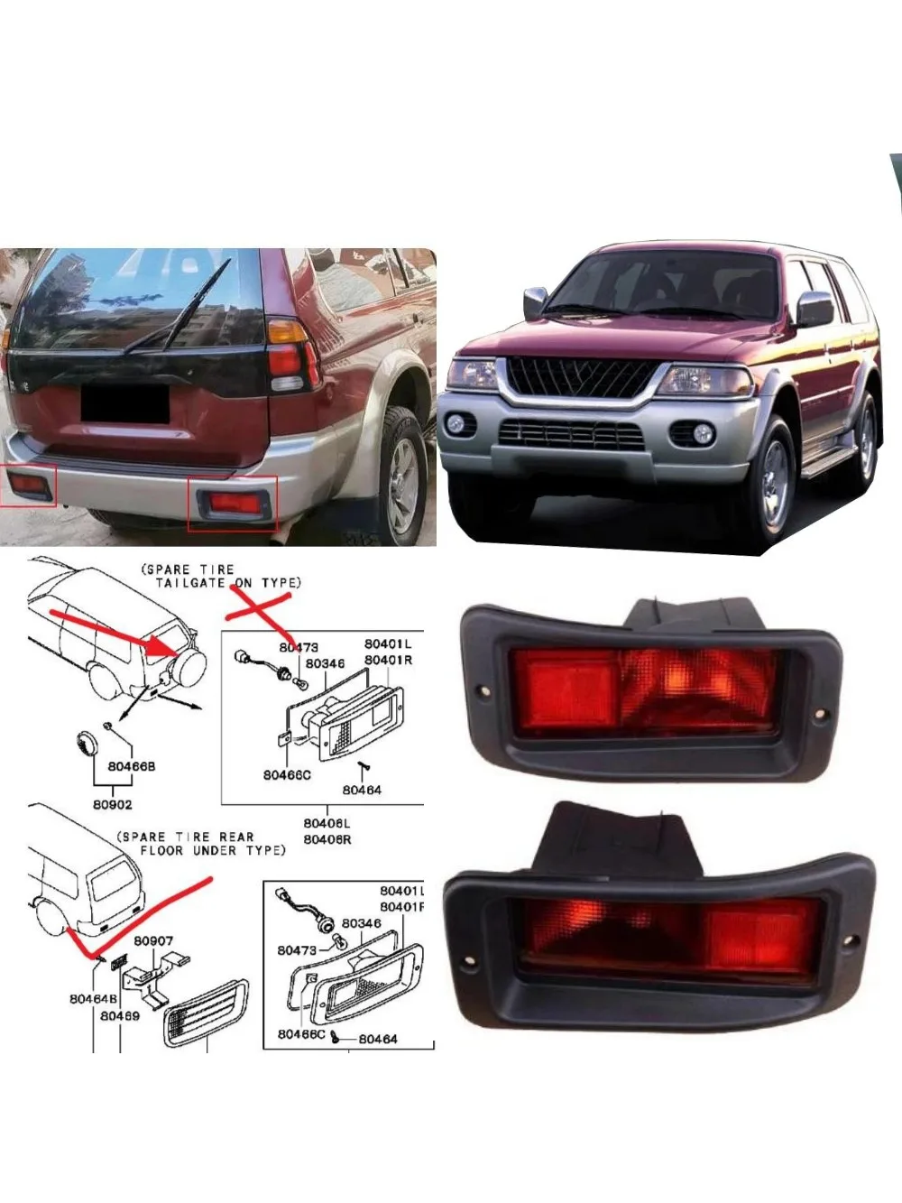 1 Piece Rear Bumper Lamp with  for Pajero Sport K90 MR465017 Back  Lamp for Montero Sport Rear Lights for Nativa L or R