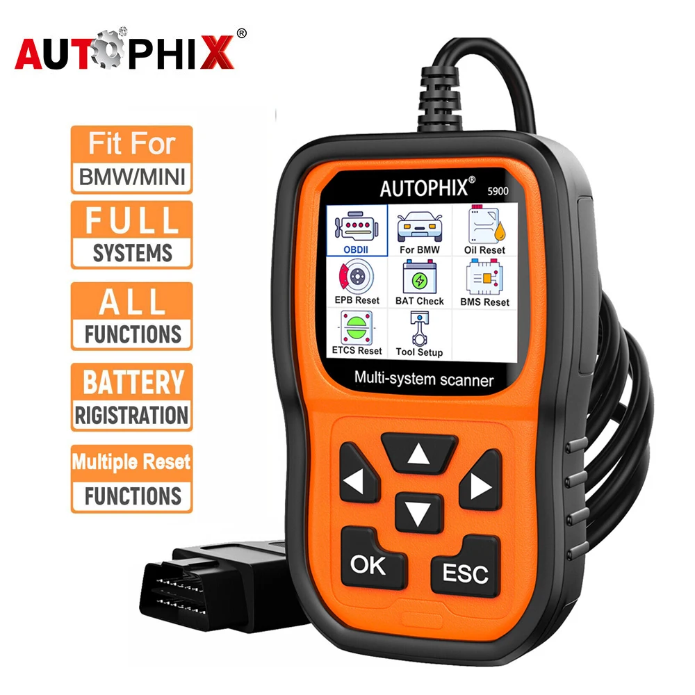 Autophix 5900 OBD2 Scanner Oil EPB ETC Reset OBD 2 Car Diagnostic Tools for BMW MINI Support Multiple Language