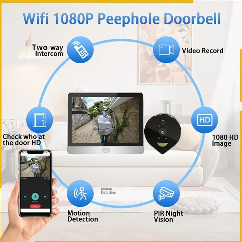 A93P Digital Night Vision Cat Eye Doorbell - Tuya Wifi Smart Monitoring For Your Home