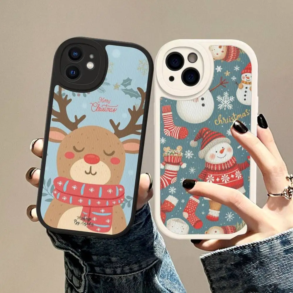

Christmas Leather Phone Case For IPhone 16 16e 15 14 13 12 11 Pro Max Plus Mini Cover