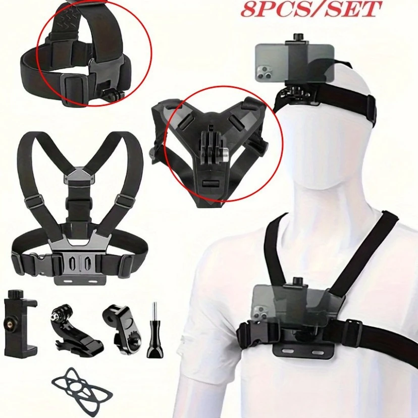 DJI Pocket GoPro Action Camera Accessories Kit Head Chest Strap Mount Wrist Belt Backpack Clamp Cycling Hiking Video Recording