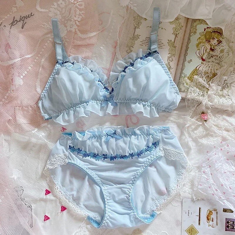 Lolita-Conjunto de sujetador y bragas de dibujos animados para mujer, ropa interior de realce, lencería Kawaii