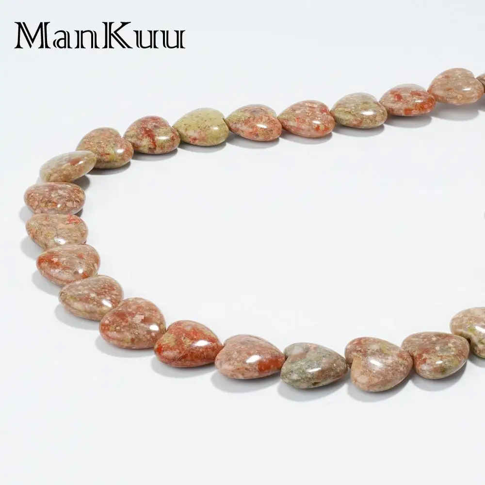 28pcs/Lot Natural Unakite Heart DIY Loose Gem Beads for Jewelry Making Oval Supplies Craft Beading Bracelet Accessories